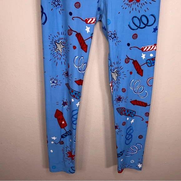 LuLaRoe One Size Red White Blue Leggings America Patriotic 4th Of July Stretch - Picture 2 of 11